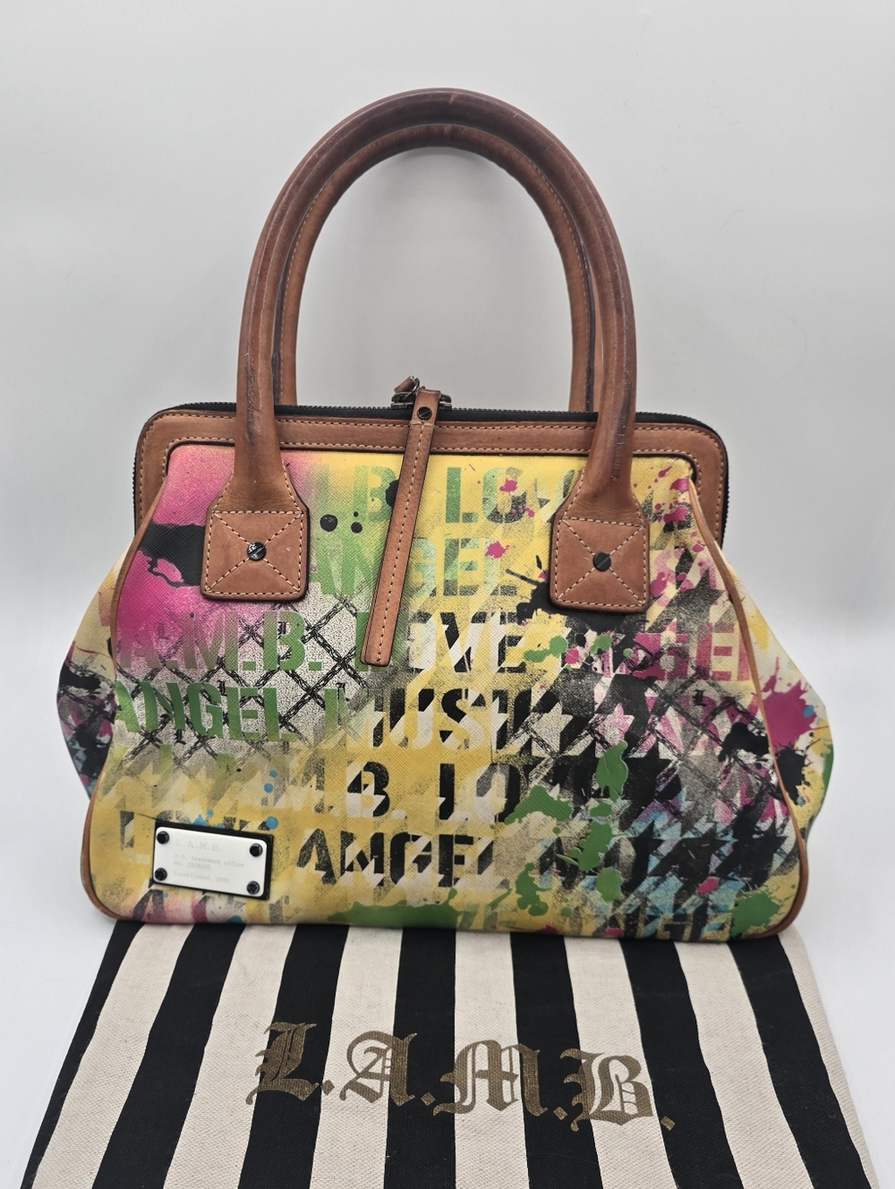 L.A.M.B. Multicolor Graffiti Splatter Satchel Bag